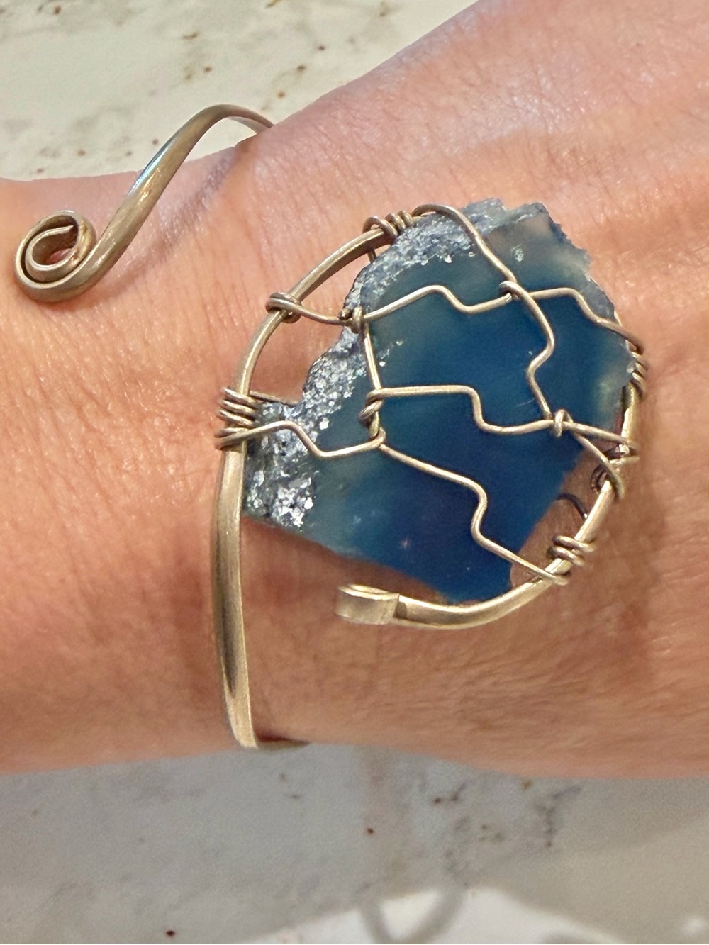 Artisan Handcrafted Wire-Wrapped Agate Cuff Bracelet
